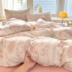 S225730c5bdb64d938575895808f1fd8fw-2.webp Bonenjoy Pink Flower Duvet Cover Sets Washed Polyester Super Soft Bed Cover Sets Single/Queen/King Quilt Cover with Pillowcase